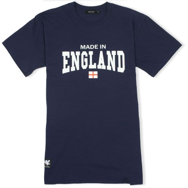 Made In England Navy T-shirt with White Dragon woven patch