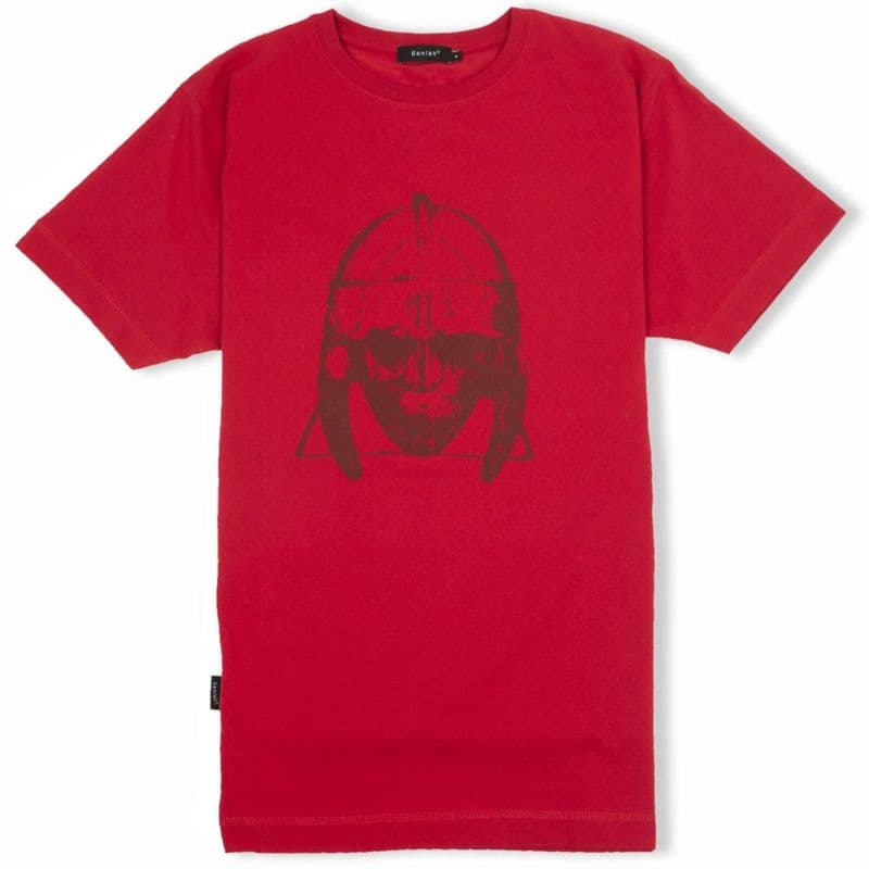 Sutton Hoo Red Anglo-saxon T-shirt with Senlak sleeve branding