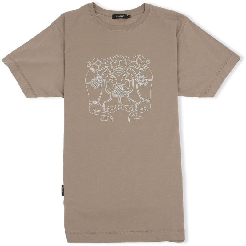 Tiw Old English God olive green t-shirt with Senlak branding on sleeve