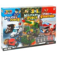 3-IN-1 BRICK BY BRICK FIRE FIGHTER / MILITARY FORCE / POLICE SET KIDS TOYS XMAS