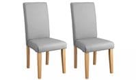 DINING CHAIRS PAIR FAUX PU LEATHER SEAT GREY LOUNGE KITCHEN MID BACK x2