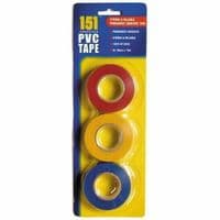 PACK OF 3 PVC INSULATION TAPE ASSORTED COLOUR FLAME RETARDANT ELECTRICAL