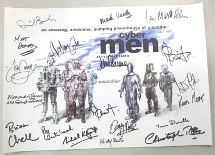 Cyberman, 'Let's Invade Earth', A3 Poster 18 Genuine Autographs, rare  COA 10076