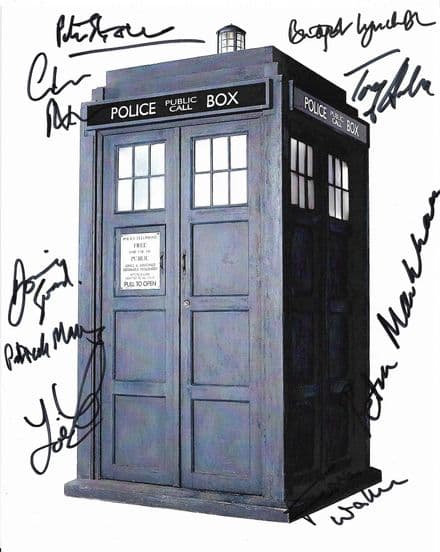 DR WHO "TARDIS picture" multi Signed by 9  Genuine autographs COA 22369