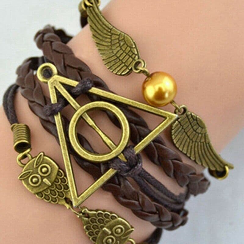 Harry Potter Deathly Hallows Golden Snitch and Owl bracelet 7976