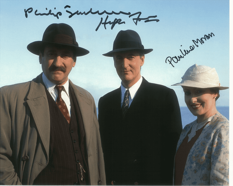 Philip Jackson, Hugh Fraser, Pauline Moran - Poirot, 10x8 genuine signed autograph 10351